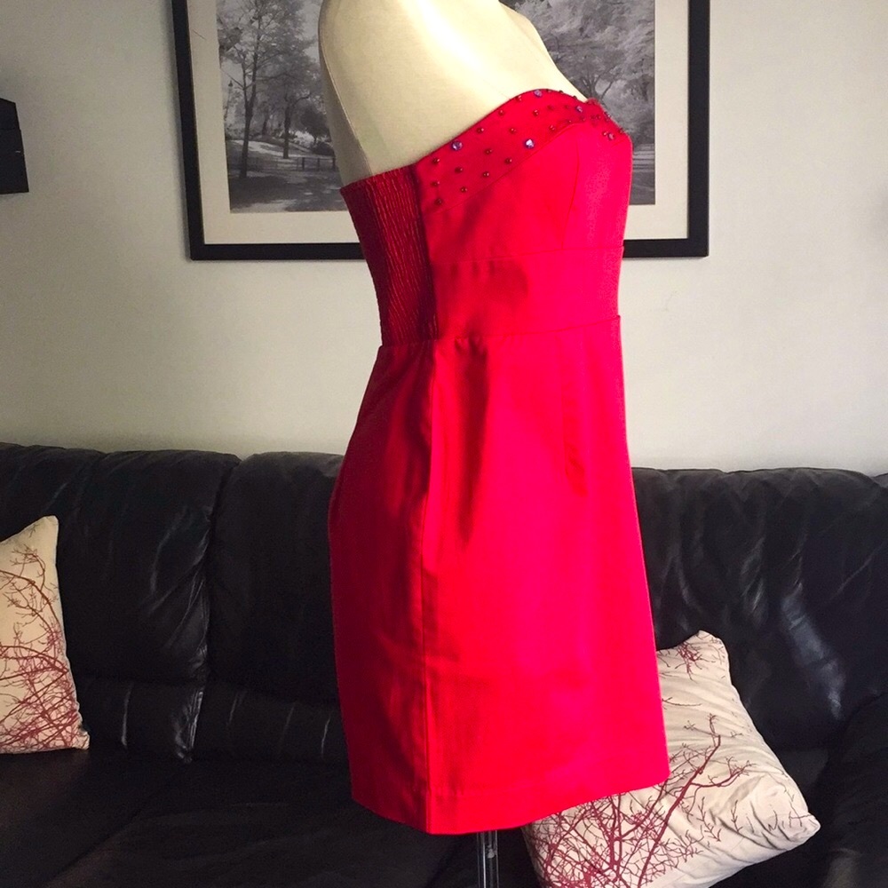 👗Free People Red Strapless JEWELED Dress XS. - Picture 5 of 8